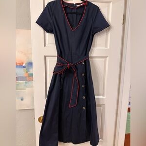 Boden Navy Midi Dress with Red Trim